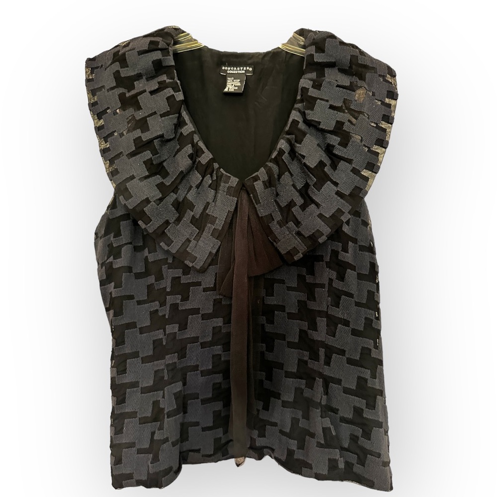 Stunning Doncaster sleeveless blouse with tie-Navy and Black Tulle-Size 10